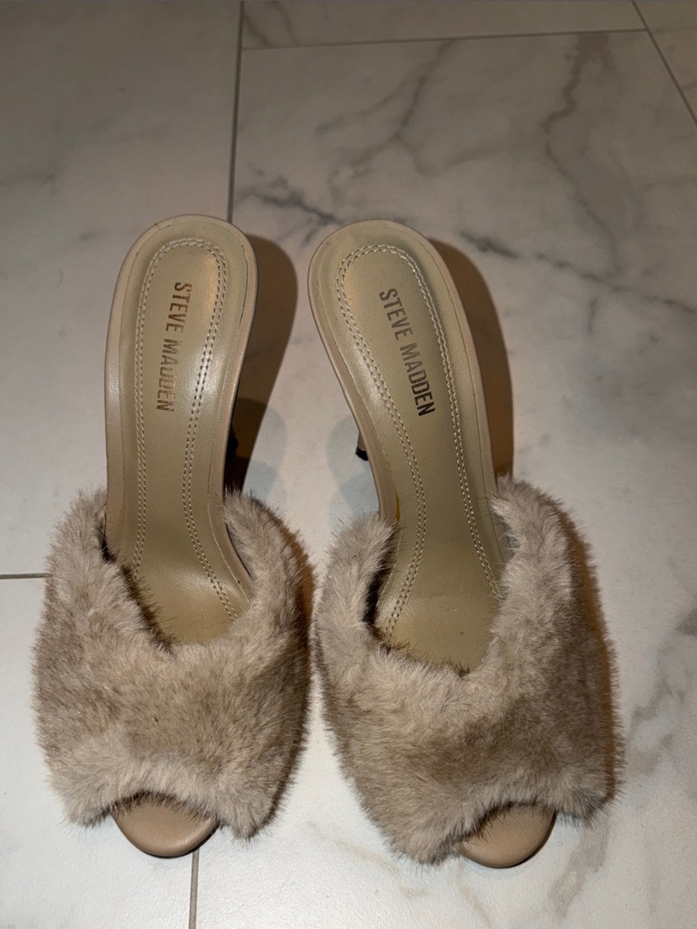 Steve Madden Tan Faux Fur Slide Mules